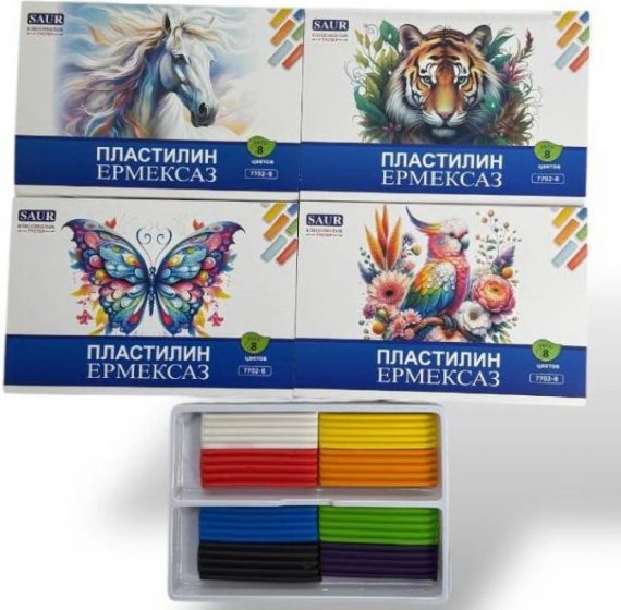 Пластилин 8 цветов, 160гр, Saur, 7702-8