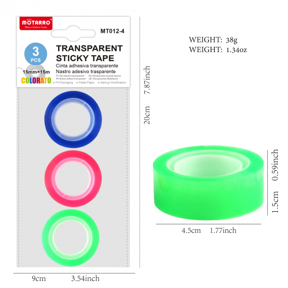 Скотч 15-15 мм Motarro, прозрачная, в пластиковом диспенсере MT012-5