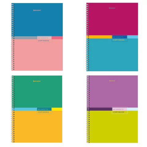 Тетрадь А4 80л, клетка на гребне, BRAUBERG Color твердая обложка 404055