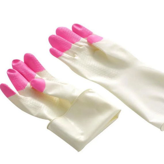 Перчатки резиновые хозяйственные, супер плотные, бело-розовые, размер L PHB8DL
