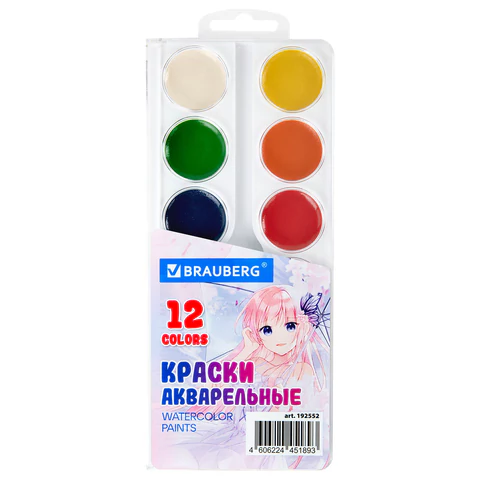 Краски акварельные 12 цв. BRAUBERG Аниме, 192552